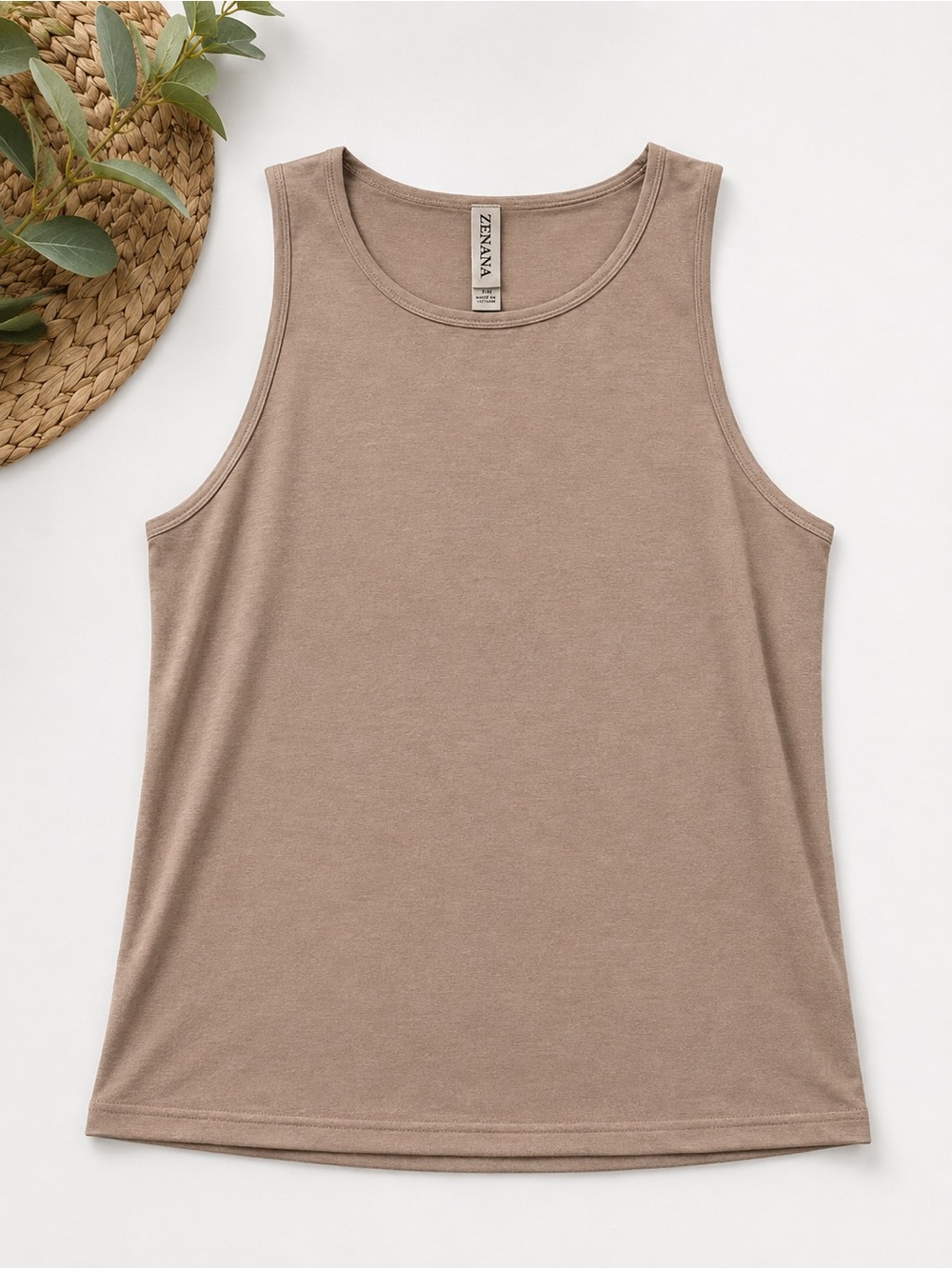Zenana Taupe Sleeveless Tank Top Soft Stretch Rayon Basic L NWOT